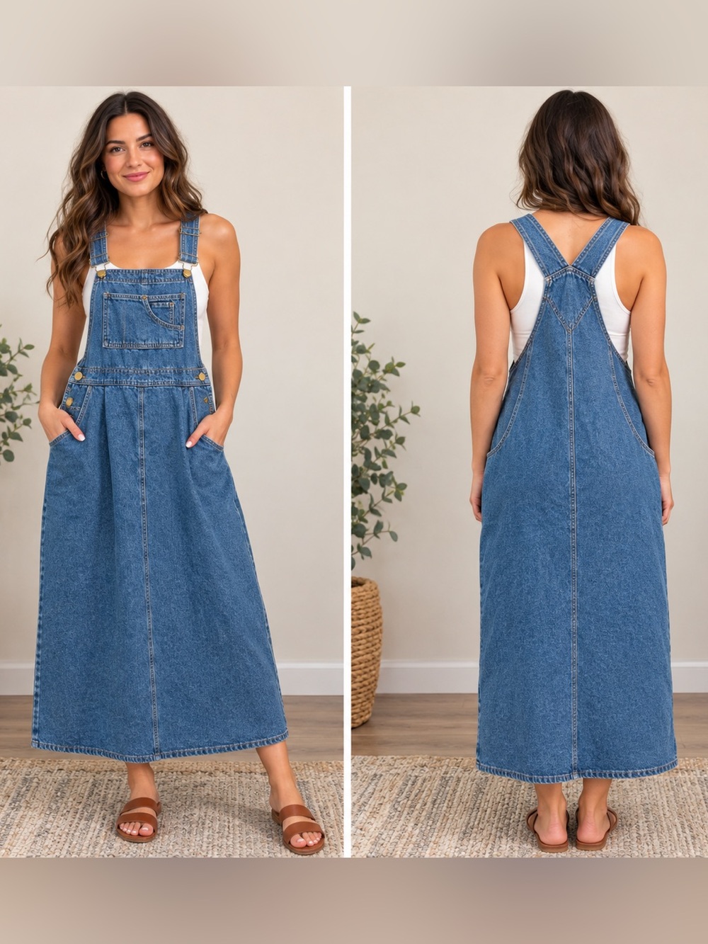 Vintage Cottagecore Dressing Clio Denim Overall Dress Blue Jean Pinafore Lg